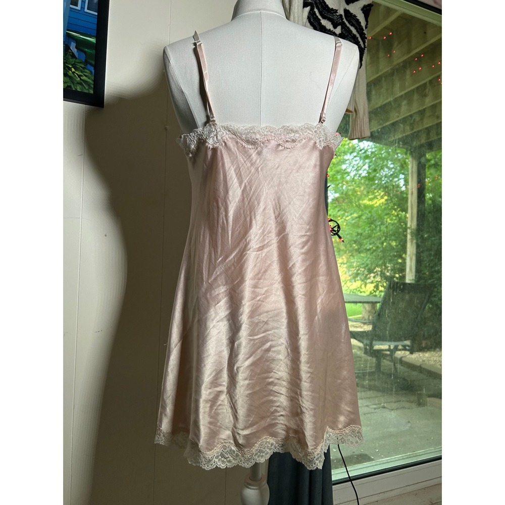 Victorias Secret Satin Lace Trim Slip Dress Pink Mini Chemise M Coquette Bridal - Picture 4 of 8